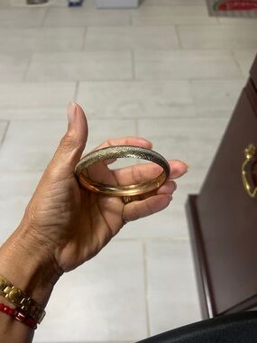 Two-Tone Gold and Silver Engraved Bangle Bracelet - Women Jewelry